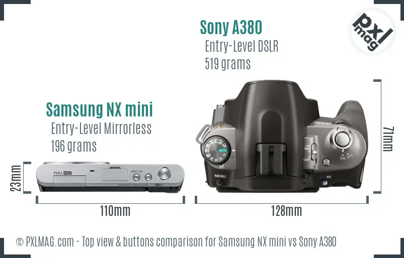 Samsung NX mini vs Sony A380 top view buttons comparison