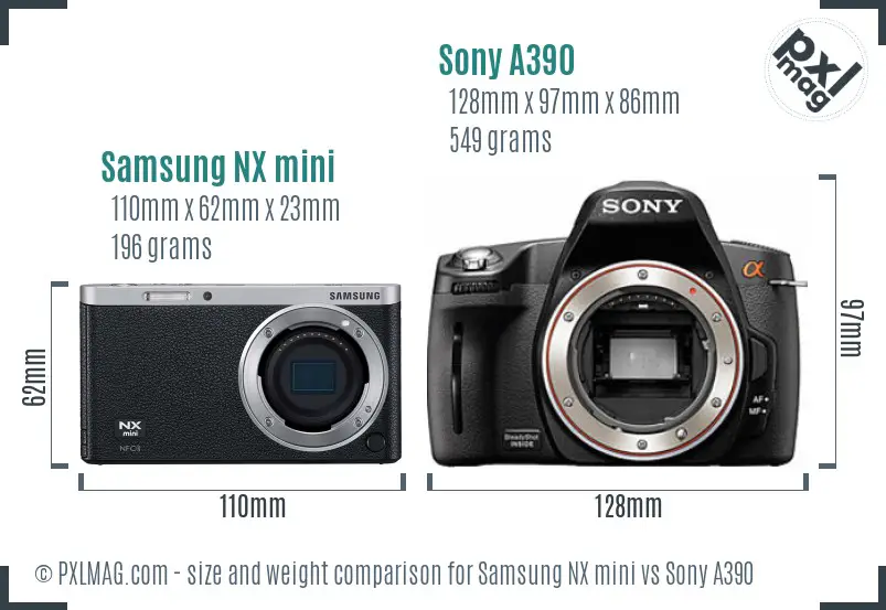Samsung NX mini vs Sony A390 size comparison