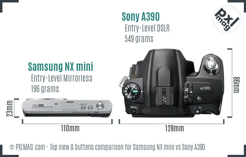 Samsung NX mini vs Sony A390 top view buttons comparison