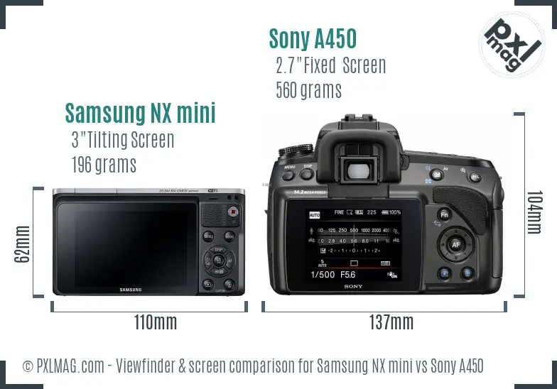 Samsung NX mini vs Sony A450 Screen and Viewfinder comparison