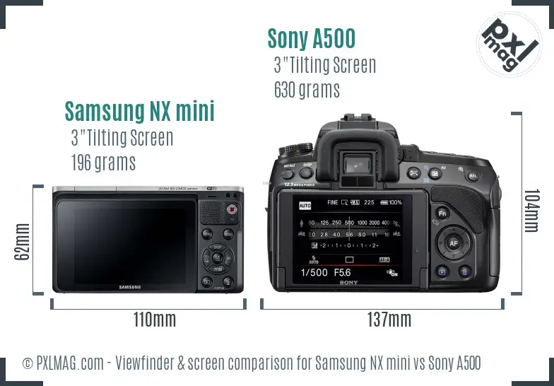 Samsung NX mini vs Sony A500 Screen and Viewfinder comparison