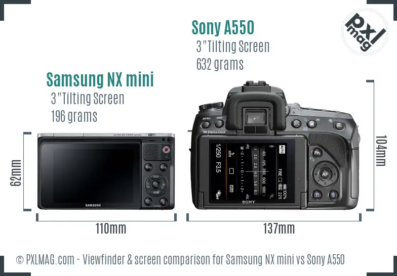 Samsung NX mini vs Sony A550 Screen and Viewfinder comparison