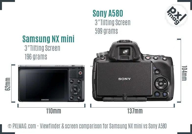 Samsung NX mini vs Sony A580 Screen and Viewfinder comparison