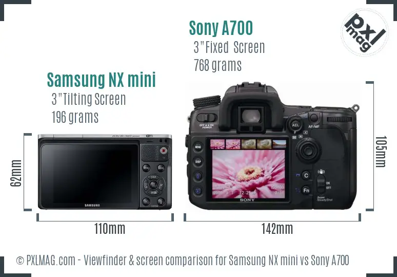 Samsung NX mini vs Sony A700 Screen and Viewfinder comparison