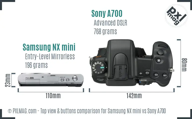 Samsung NX mini vs Sony A700 top view buttons comparison