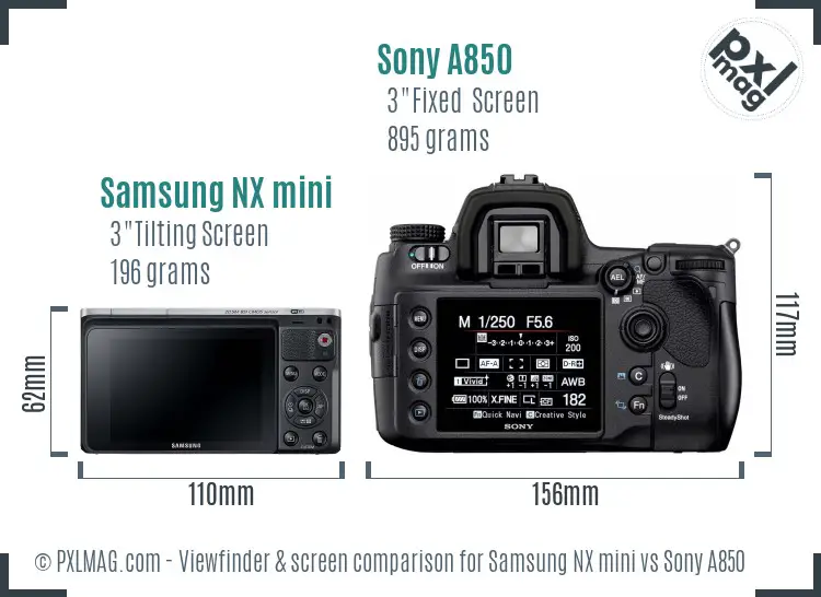 Samsung NX mini vs Sony A850 Screen and Viewfinder comparison