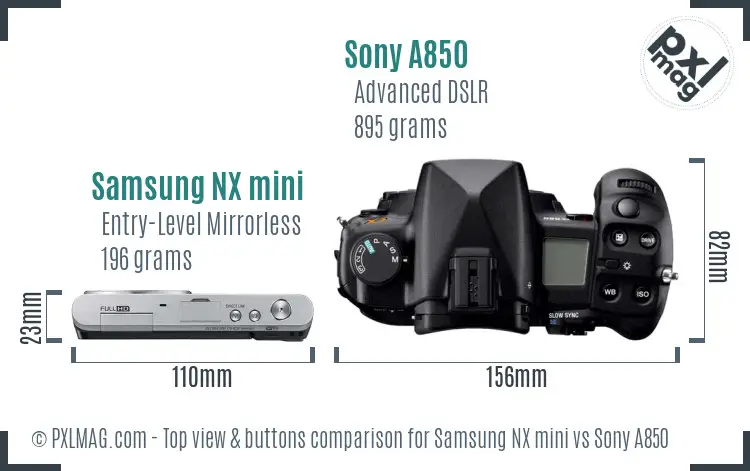 Samsung NX mini vs Sony A850 top view buttons comparison