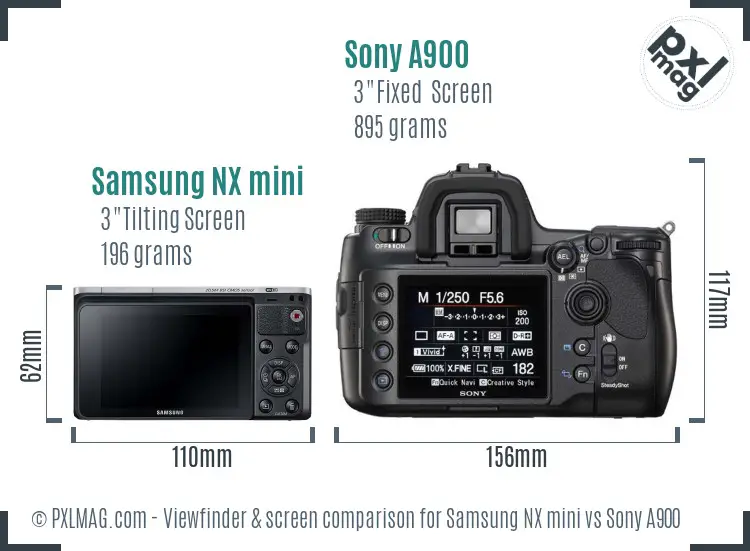 Samsung NX mini vs Sony A900 Screen and Viewfinder comparison