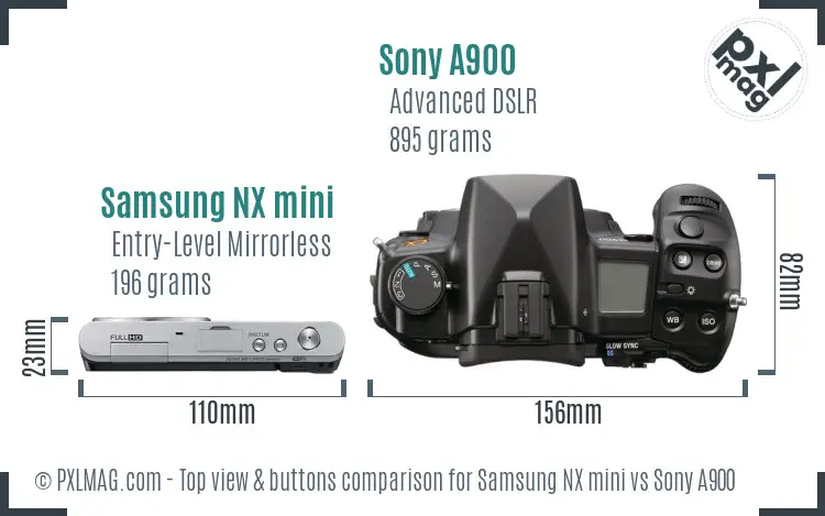 Samsung NX mini vs Sony A900 top view buttons comparison