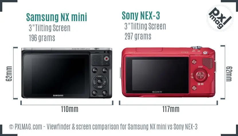 Samsung NX mini vs Sony NEX-3 Screen and Viewfinder comparison