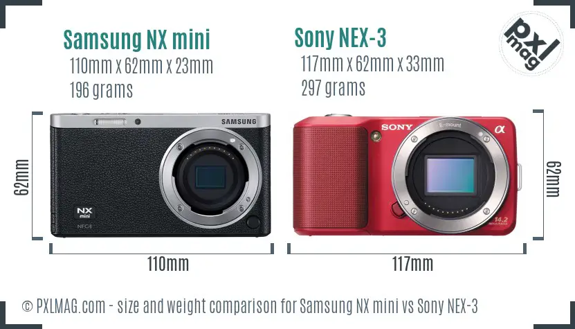 Samsung NX mini vs Sony NEX-3 size comparison