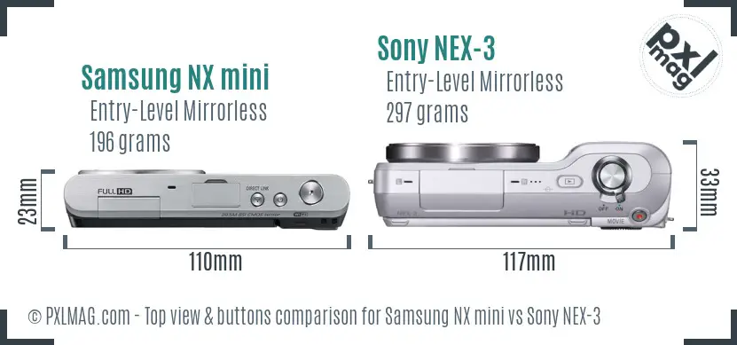 Samsung NX mini vs Sony NEX-3 top view buttons comparison