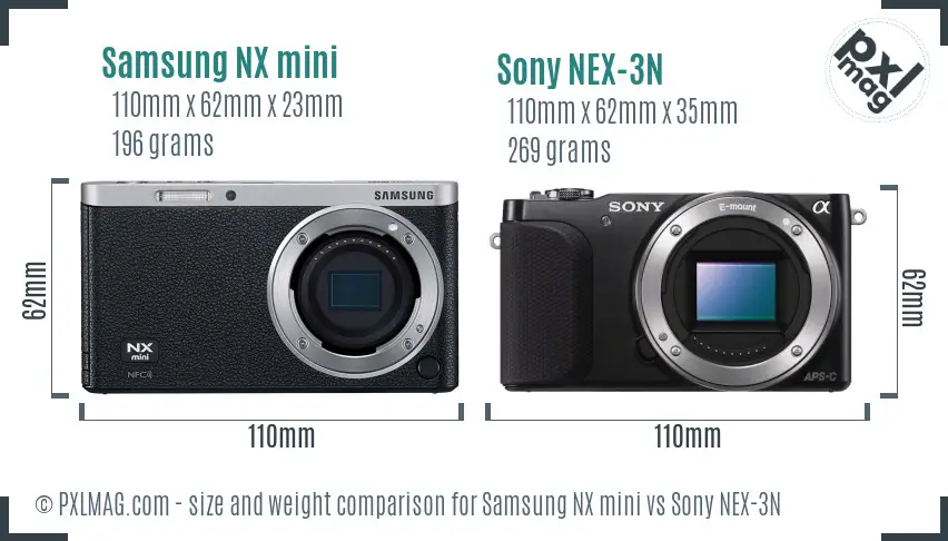 Samsung NX mini vs Sony NEX-3N size comparison