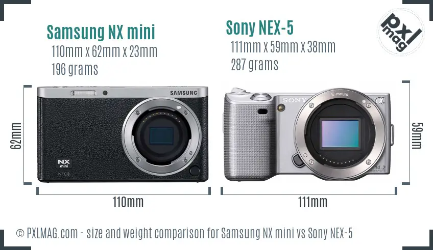 Samsung NX mini vs Sony NEX-5 size comparison