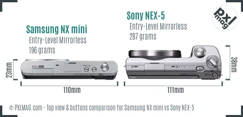 Samsung NX mini vs Sony NEX-5 top view buttons comparison