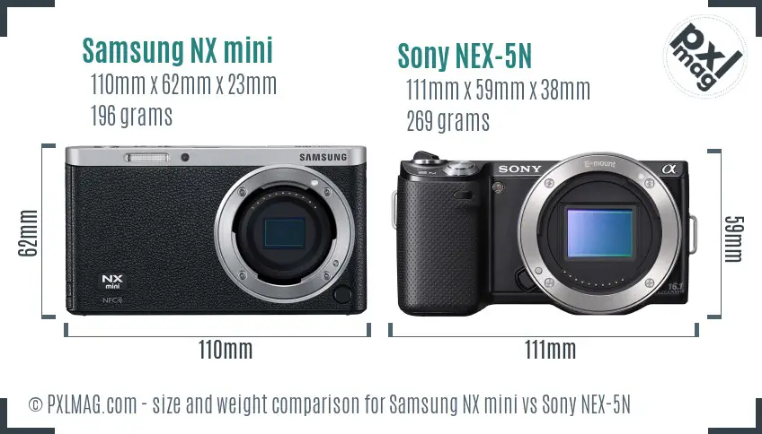 Samsung NX mini vs Sony NEX-5N size comparison