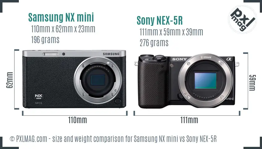 Samsung NX mini vs Sony NEX-5R size comparison
