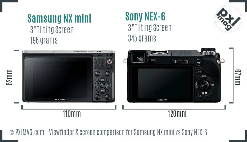 Samsung NX mini vs Sony NEX-6 Screen and Viewfinder comparison
