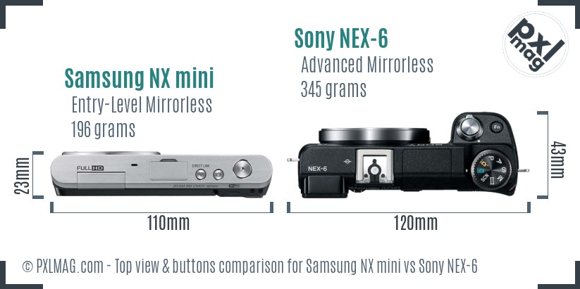 Samsung NX mini vs Sony NEX-6 top view buttons comparison