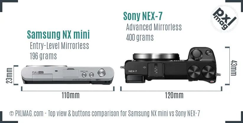 Samsung NX mini vs Sony NEX-7 top view buttons comparison