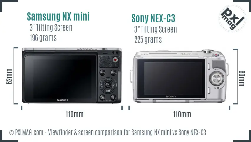 Samsung NX mini vs Sony NEX-C3 Screen and Viewfinder comparison