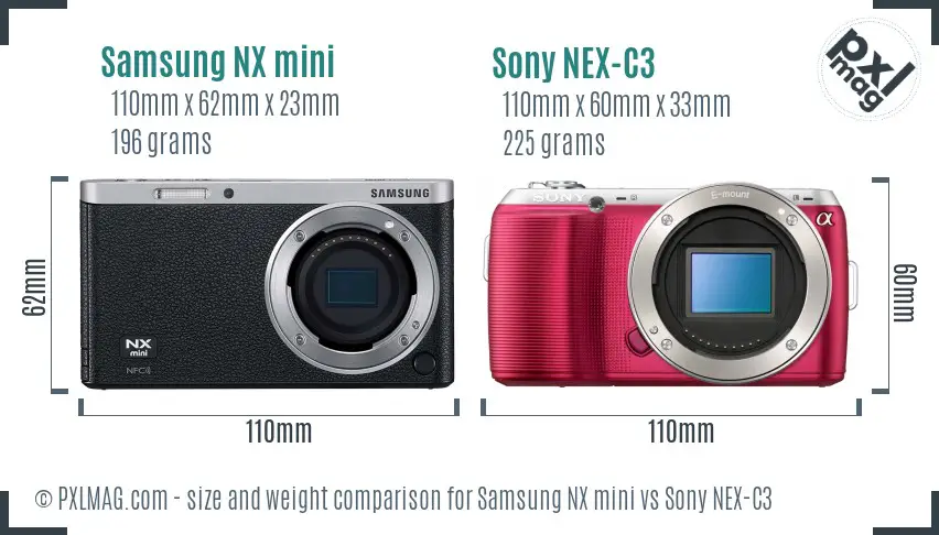 Samsung NX mini vs Sony NEX-C3 size comparison