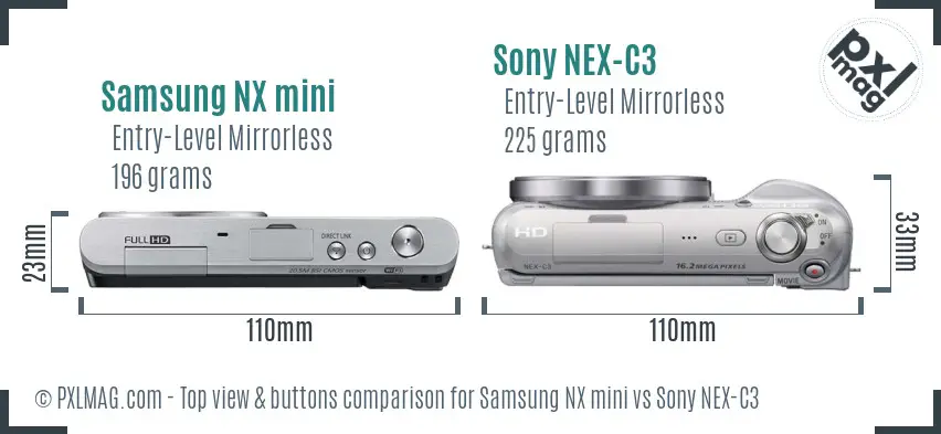 Samsung NX mini vs Sony NEX-C3 top view buttons comparison