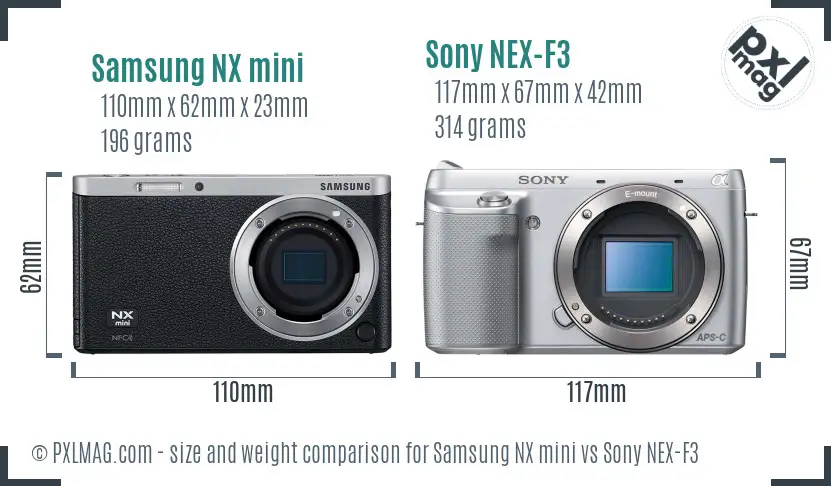 Samsung NX mini vs Sony NEX-F3 size comparison
