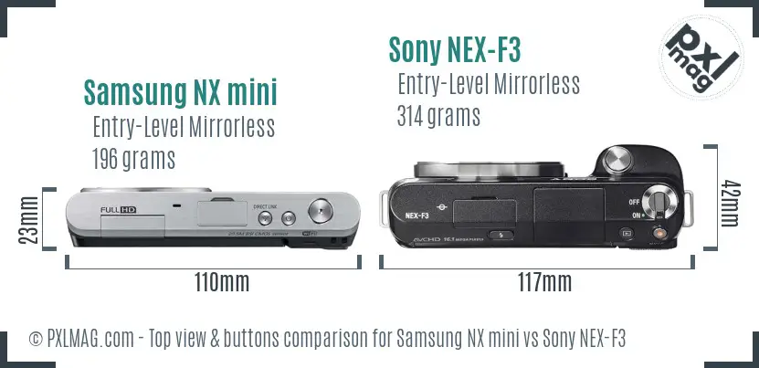 Samsung NX mini vs Sony NEX-F3 top view buttons comparison