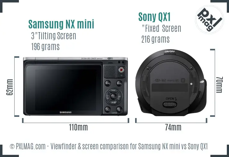 Samsung NX mini vs Sony QX1 Screen and Viewfinder comparison