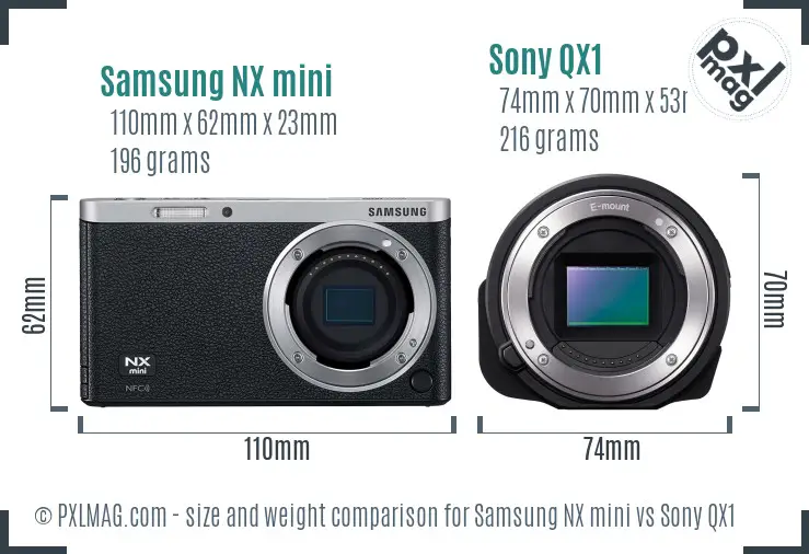 Samsung NX mini vs Sony QX1 size comparison
