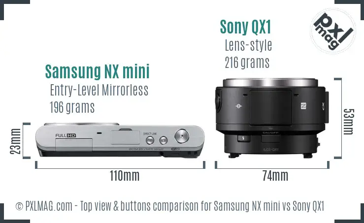 Samsung NX mini vs Sony QX1 top view buttons comparison