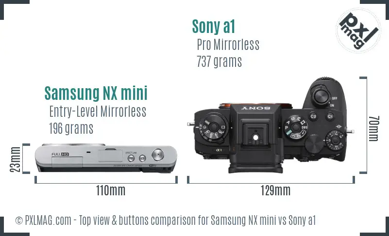 Samsung NX mini vs Sony a1 top view buttons comparison