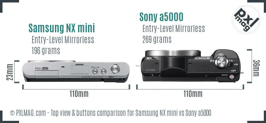 Samsung NX mini vs Sony a5000 top view buttons comparison