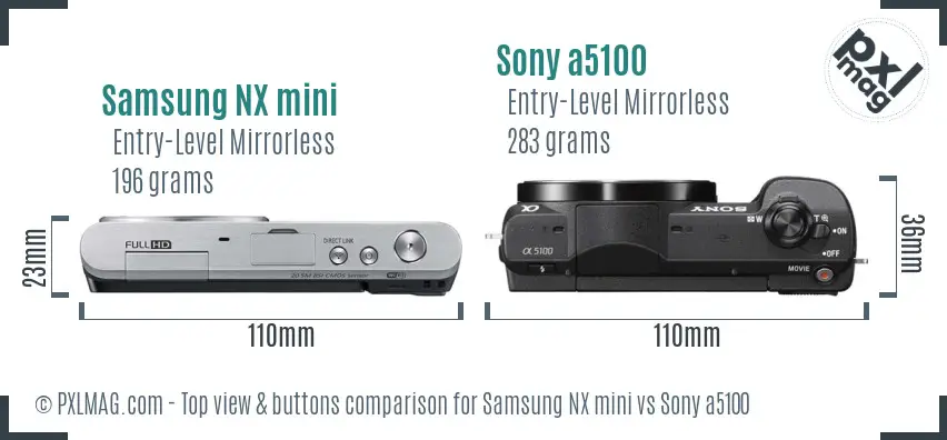 Samsung NX mini vs Sony a5100 top view buttons comparison