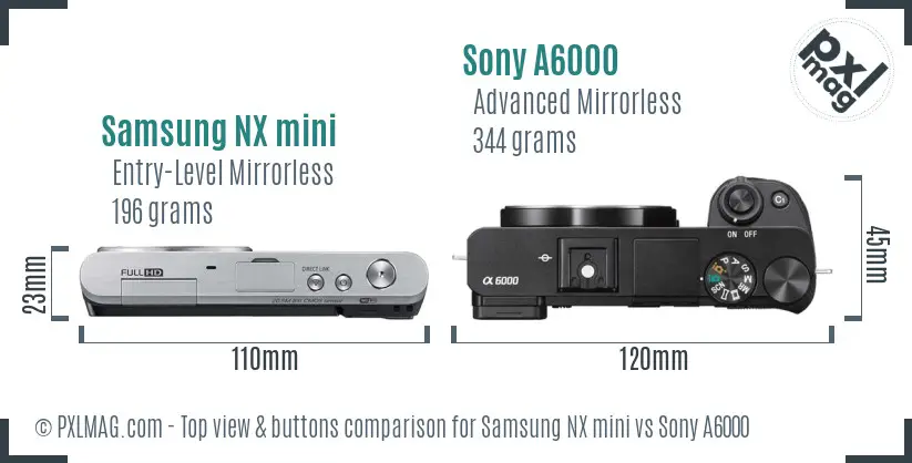 Samsung NX mini vs Sony A6000 top view buttons comparison