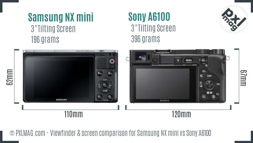 Samsung NX mini vs Sony A6100 Screen and Viewfinder comparison