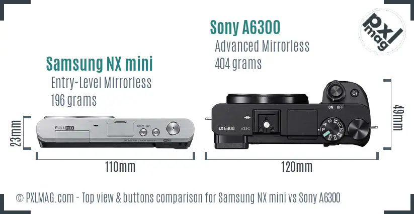 Samsung NX mini vs Sony A6300 top view buttons comparison