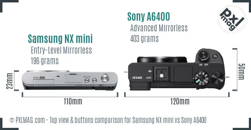 Samsung NX mini vs Sony A6400 top view buttons comparison