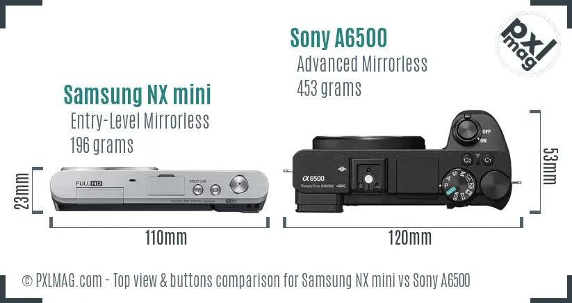 Samsung NX mini vs Sony A6500 top view buttons comparison