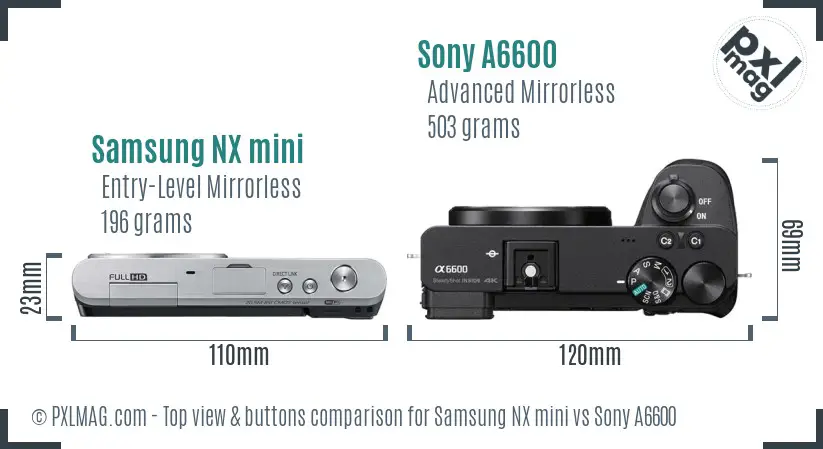 Samsung NX mini vs Sony A6600 top view buttons comparison