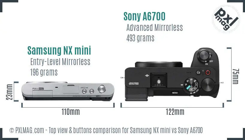 Samsung NX mini vs Sony A6700 top view buttons comparison