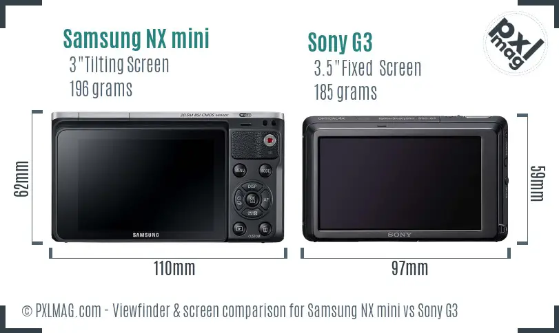 Samsung NX mini vs Sony G3 Screen and Viewfinder comparison