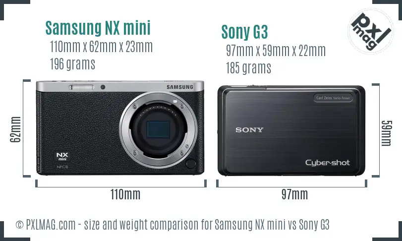 Samsung NX mini vs Sony G3 size comparison