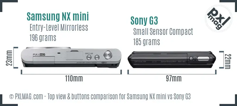 Samsung NX mini vs Sony G3 top view buttons comparison