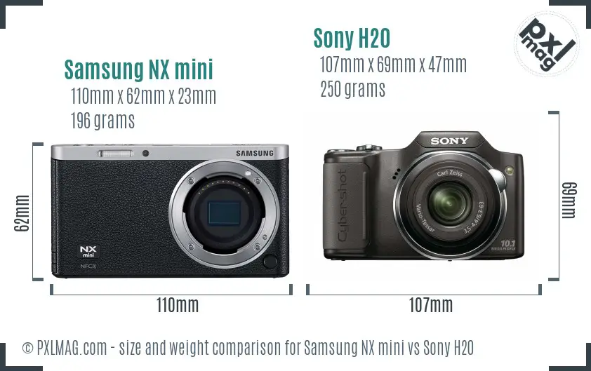 Samsung NX mini vs Sony H20 size comparison