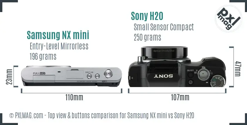 Samsung NX mini vs Sony H20 top view buttons comparison