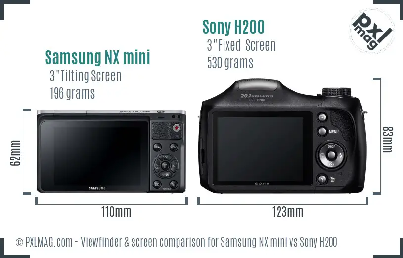 Samsung NX mini vs Sony H200 Screen and Viewfinder comparison