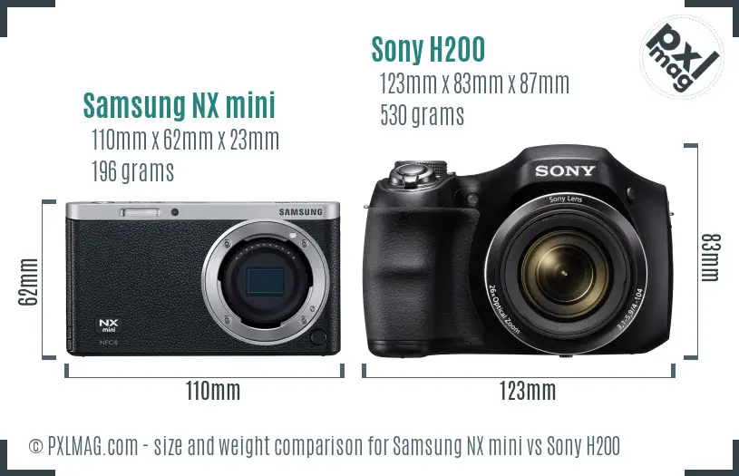 Samsung NX mini vs Sony H200 size comparison