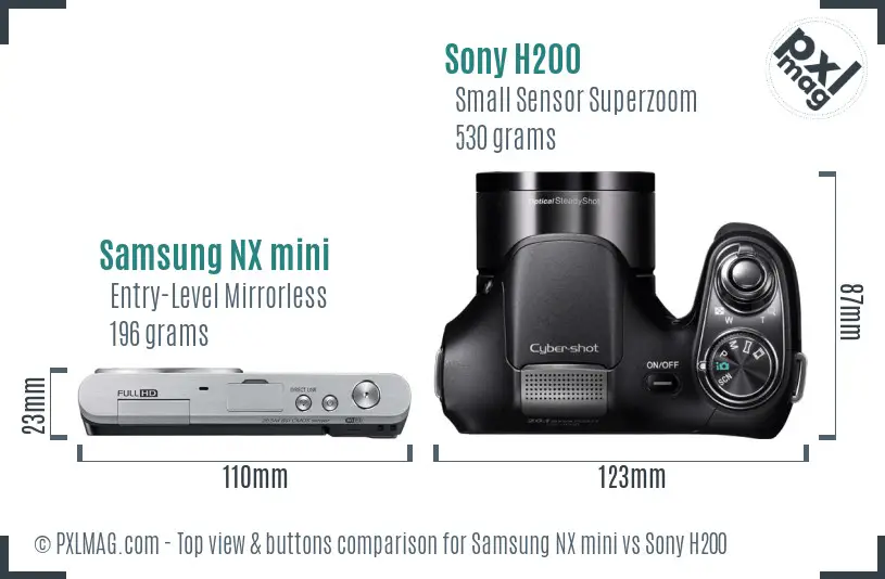Samsung NX mini vs Sony H200 top view buttons comparison
